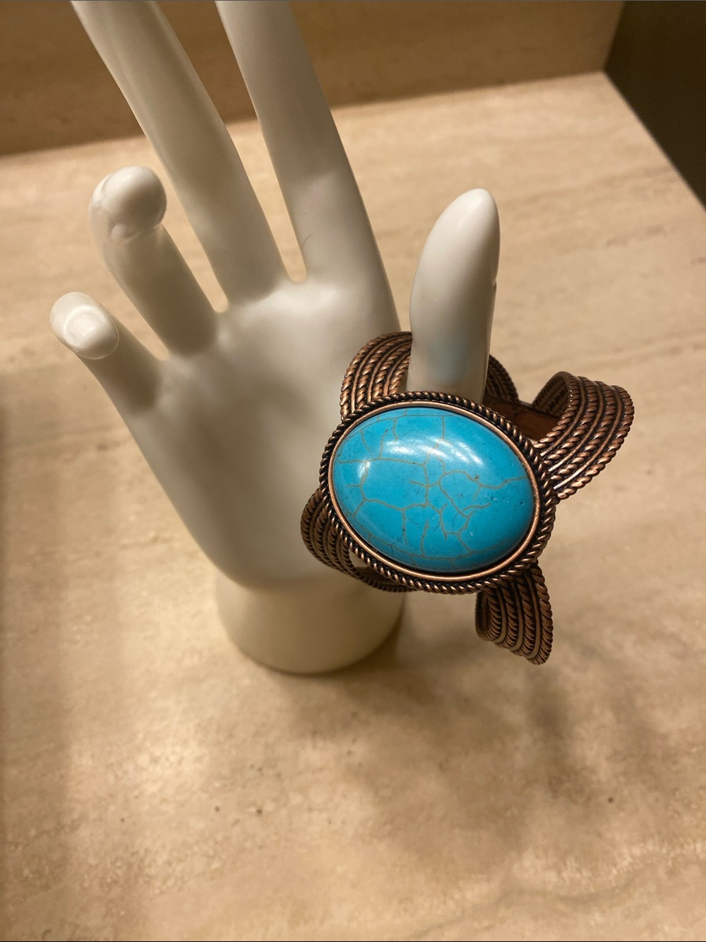 Turquoise Stone Copper Cuff Bracelet - Women's Jewelry